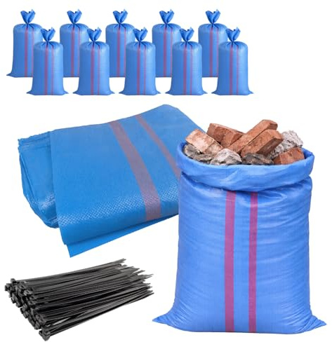 Sacos escombros de polipropileno azul ultrarresistentes 100 kg – Paquete de 10 + 10 bridas | Bolsas PP antidesgarros para construcción, escombros, jardinería y agricultura - Crisalide