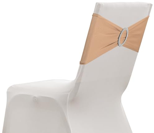 sourcing map Paquete de 20 bandas elásticas para silla, banda elástica para silla con hebilla deslizante, lazos elásticos universales para bodas, fiestas, ceremonias, eventos, decoración, color piel