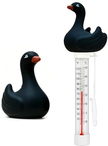 Termometro galleggiante per acqua, termometro per piscina, design cartone animato, termometro infrangibile con cordino, adatto per piscina, vasca da bagno, acquario (cigno nero)