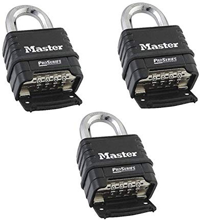 MasterLock 1178D Combination Padlock, Die Cast Body, 3 Pack Black/Silver (Keyed Different)