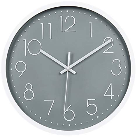 Topkey Wall Clock 12 Silent Non Ticking Arabic Numeral Clock Round Decorative Wall Clock for Living Room, Bedroom, Kitchen (Battery Not Included) Grey