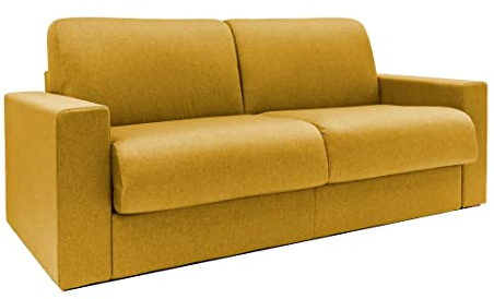 Totò Piccinni Divano Letto Ribaltone Matrimoniale Imbottito con Braccioli, Materasso 14cm, L194cm x P93cm x H67cm (Tessuto Giallo Mostarda)