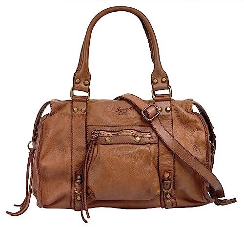 Samantha Look Shopper Echt Leder Damen Made in Italy, Vintage Schultertasche, Umhängetasche mit Reißverschluss, große Henkeltasche 021061