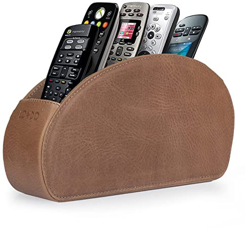 Londo Fernbedienungshalter mit 5 Taschen - Platz für DVD, Blu-Ray, TV, oder Apple TV Fernbedienungen - Italienisches Echtleder mit Wildlederfutter - Schlank Kompakt für die Aufbewahrung im Wohn
