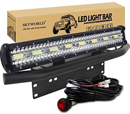 SKYWORLD 8D 23 inch 480W LED Light Bar with License Plate Mounting Bracket and 12V Toggle Switch Wiring Harness Kit, Waterproof Offroad Bar Lamp Driving Fog Lights for 4x4 Car Truck SUV Van Pickup