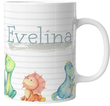timalo® Tasse Tiere mit Namen personalisiert | Dinosaurier mit Dino Motiv und Wunschname Geschenk zur Einschulung, Weihnachten, Nikolaus für Kinder | mug-t-12