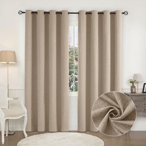 CUCRAF Vorhänge Blickdicht Verdunkelungsgardine mit Ösen Blackout Curtain Vorhang Verdunkelung Leinenoptik Vorhänge für Wohnzimmer Schlafzimmer und Kinderzimmer H 175 x B 140cm 2er Set Leinenfarbe