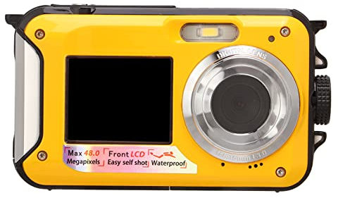 Caméra sous-Marine, Appareil Photo Numérique étanche Full HD 2,7 K 48 MP 10 Pieds, Caméra de Poche LCD Avant Arrière Double écran avec Zoom Numérique 16X pour la Plongée en Apnée, (Jaune)