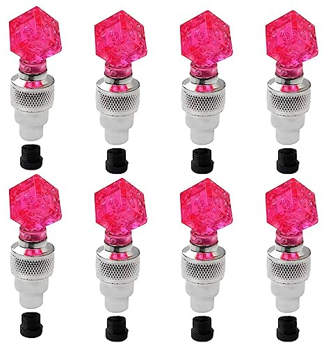 8 Pack Tire Valve Cap LED Light for Bike Bicycle Car Motorcycle Wheel Tire Light Lamp, Easy to Install (Dice, Pink)