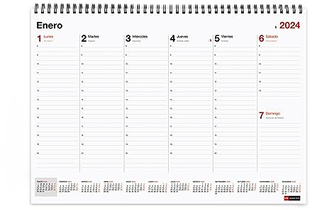 Miquelrius - Planning settimanale 2024 Basic, Planning settimanale da tavolo, formato A3: 420 x 296 mm, con spazio per annotare, doppia rilegatura a spirale, spagnolo
