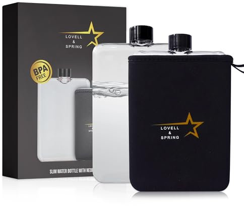 Lovell & Spring Slim Wasserflasche mit Neoprenhülle - 400 ml Flasche Wasserflasche für tägliche Hydratation, Reisen - BPA-freie intelligente Wasserflasche aus Kunststoff - stilvolles und elegantes
