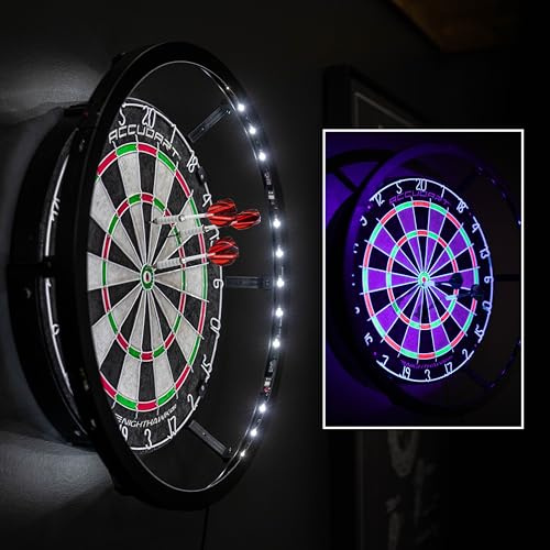 Accudart Nighthawk 2‑in‑1 LED & Blacklight Bristle Dartboard Surround Set – Official 18” Sisal Board, 360° Lighting with Dimmer, Glow‑in‑the‑Dark Steel Tip Darts Included