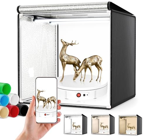 Caja de Luz Fotografía 30CM, 3000-5600K Plegable Estudio Fotográfico con 120 Luces LED Ajustables CRI 95+ Disparo de Múltiples ángulos Caja Luz Fotografia, 6 Láminas de Fondo de PVC para Fotografía