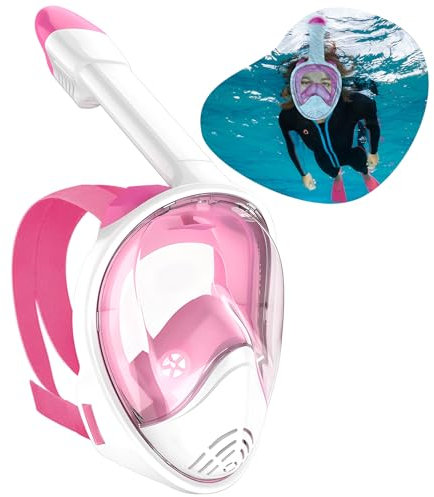 SSchnorchelmaske für Erwachsene und Kinder, Vollmaske zum Schnorcheln, Schnorchelset Alternative , Vollgesichtsmaske Schnorchelausrüstung Erwachsene,180 Panorama Weitblick Tauchmaske (Rosa-L/XL)