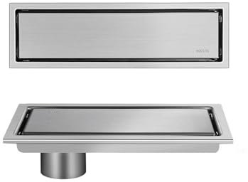 JSDQQG 2 En 1 Enlosable De Doble Cara,Rectangular Desague Ducha,Canaleta De Ducha De Acero Inoxidable,Drenaje Lateral,Brushed,10 * 20cm