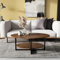 PADMA HOUSE Massivholz Ovaler Couchtisch mit Kreuzmetallbeinen, 110cm moderner Industral Center Tisch mit offenem Regal Cocktail Tee Tisch für Wohnzimmer Schlafzimmer (Rustikal Braun)