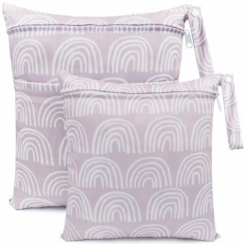 FenFang Bolsa de Pañales, 2 PCS Impermeable Reutilizable Lavable, Organizador de Maquillaje, Viajes, Playa, Piscina, Gym Con 2 Cremallera Para Mamá Bebé (Gris)