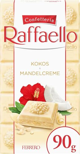 Ferrero Raffaello Tafel – Weiße Schokolade mit Kokos- und Mandelcreme – 1 x 90 g Schokoladentafel (Packung mit 6)