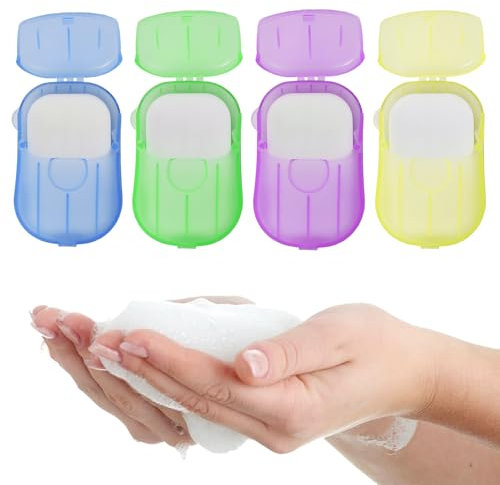 YILANJIN Seifenblätter, 4 Boxen Mini Tragbare Handseifenflocken mit Aufbewahrungsbox, Tragbare Einweg Papier Seife für Unterwegs, Papierseifenblätter mit Kunststoffbox für Camping, Reisen, Outdoor
