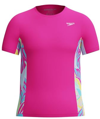 Speedo Mädchen Uv Swim Short Sleeve Printed Rashguard Rash-Guard-Shirt, Pradise Palm, Small