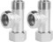 2 Stücke 3 Wege Verteiler, Gerade Zähne 3/8 Und Seitenzähne 1/2 zoll T Stück Adapter 180° Drehung Vernickelt Umstellventil Verbindungsventil für Eckventile Toiletten T-Stück Verteiler 4.8 x 2.7cm