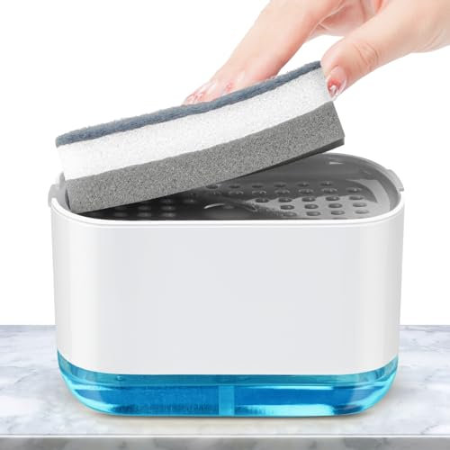 Alyvisun Dispenser Sapone Cucina, Dosatore Sapone Cucina con Supporto Spugna, 2 in 1 Dispenser Detersivo Piatti Dspenser per Stoviglie Lavello Cucina Dosatore Sapone Liquido