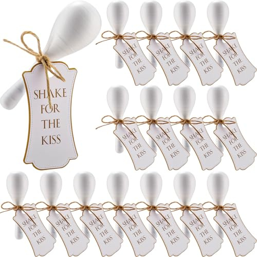 Sonwyoung 16 Pcs Mini Wooden Maracas for Wedding Wooden Maracas Bulk Maracas with Gift Tags Musical Instrument for Wedding Party Favor(Plain White)