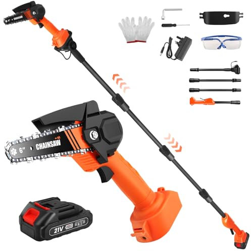 Neulriscn 2 in 1 Cordless Pole Saw & Mini Chainsaw 6 Inch, Cordless Telescopic Chainsaw with 21V Battery and Charger, 2.3m Long Reach, Handheld Electric Pole Saw for Tree Trimming, Branch Cutting