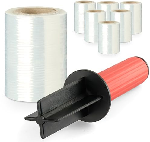 Precifilm Pack 6 Rollos de Mini Film Transparente para Embalar con Dispensador, Rollos de Plástico Embalaje de 10 cm, Ideal para Protección y Seguridad en Envíos y Almacenaje, Plástico, Transparente