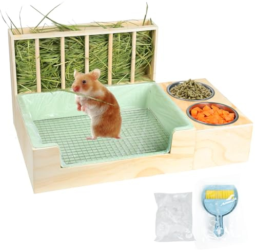3-in-1 Steel Grids Rabbit Litter Box with Hay Feeder & Waste Collection – Bunny Toilet Training Kit, Large Plastic Potty for Rabbits, Guinea Pigs, Small Animals – Easy Clean, Durable, Odor Control