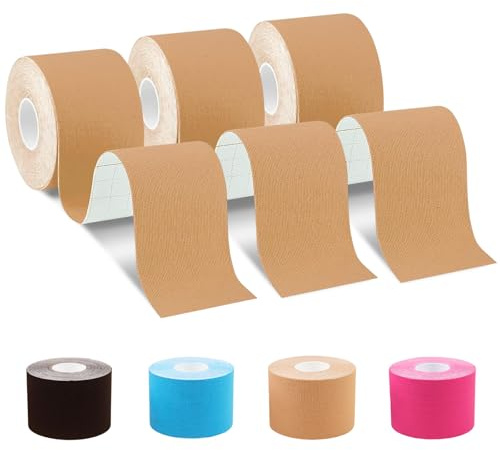 FAMTUPE Kinesiology Tape 3 Rolls (5cm x 5m) - Sports Tape Elastic Physio Muscle Support Tape for Exercise, Sports & Injury Recovery, Waterproof, Breathable & Latex Free (3 Rolls Beige)
