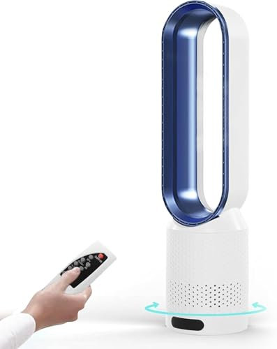 EagerMinds Rotorloser Ventilator 20-Zoll mit Luftreiniger, Turmventilator sehr Leise, 30dB, 90° Oszillation, 8 Geschwindigkeiten, 2h Timer, Kindersicher, Bladeless Fan mit Fernbedienung (Blau)