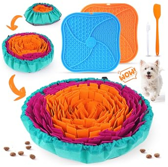 KIPRITII Dog Feeding Set with Snuffle Mat & Lick Mat for Dogs – Slow Feeder & Interactive Toys to Keep Dogs Busy and Reduce Anxiety from Boredom