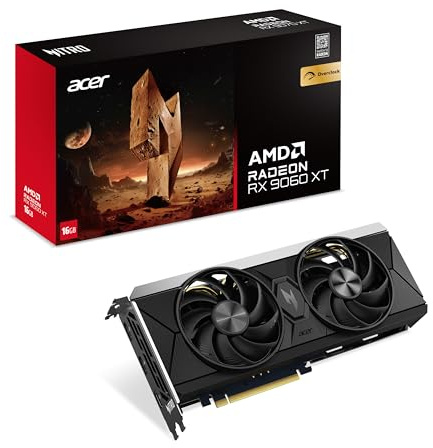 acer Nitro Radeon RX 9060 XT OC - AMD Grafikkarte (16 GDDR6, 128 Bit, PCIe 5.0 x16, 1x HDMI 2.1a 2X DP 2.1b) 2X Nitro FrostBlade, 1x8 pin, Slot Space: 2