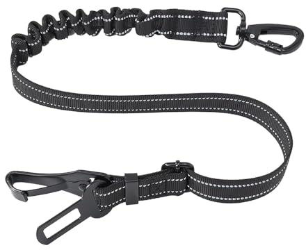 Ceinture de sécurité pour Chien – Sangle Auto élastique réglable avec Crochet d’ancrage Mousqueton pivotant Anti-emmêlement – Harnais Chien Confort, Dog Seat Belt pour Voyage en Voiture