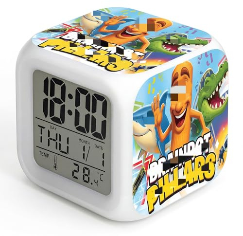 yumcute Brainrot Kids Alarm Clock, Digital Alarm Clock, Sleep Trainer Cube Alarm with 7 Change Color Lights, 8 Different Music, Temperature, Calendar, Gift for Kids
