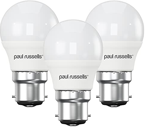 paul russells LED Light Bayonet Cap B22, 60w Equivalent, 6.5W 806 Lumens LED Bulbs, 2700K Bright Warm White, Mini Globe Frosted G45 BC Golf Ball Energy Saving (Not Dimmable) Lightbulbs, 3 Pack