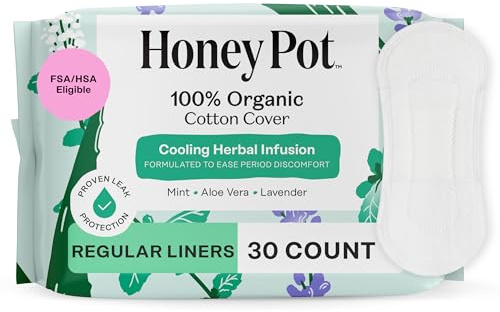 The Honey Pot Company - Herbal Everyday Panty Liners for Women - Infused w/Essential Oils for Cooling Effect & Organic Cotton Cover - Feminine Care - 30 ct