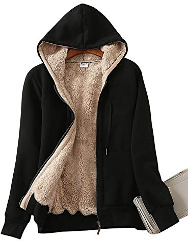 Yeokou Women's Casual Full Zip Up Sherpa Lined Hoodie Sweatshirt Jacket Coat (X-Large, Black001)