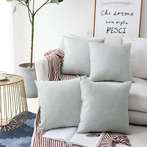 Home Brilliant Cushion Covers 45x45 Set of 4 Decorative Woven Fine Faux Linen Pillowcase for Sofa, Light Grey,18 inch