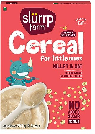 Slurrp Farm Millet & Oat Cereal for Kids | Easy to Digest Baby Food with No Added Sugar or Milk | Ready to Eat Toddler Meal & Snack | Clean, Wholesome | 8.82 Oz (250g)