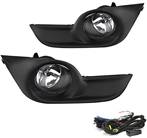 Driving Fog Lights Lamps Replacement for Nissan Altima 2013 2014 2015 with H11 12V 55W Halogen Bulbs & Chrome Black Bezel & Universal Switch and Wiring Kit (Clear Lens)