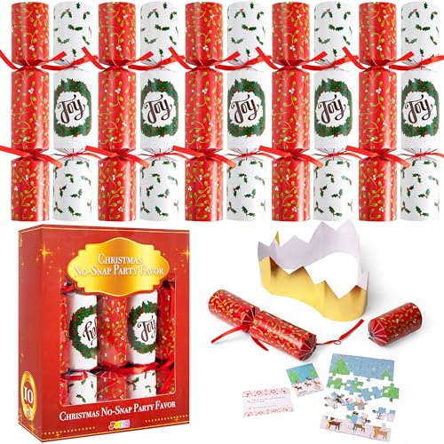 JOYIN 10-pack jul icke-snäppa festgåva, klassisk bordsgåva inkluderar festhatt, skämt och presenter, julbordsdekorationer för semester middag traditioner festtillbehör