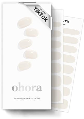 ohora Semi Cured Gel Nail Strips (N Cream Cotton) - White, Solid, Works with Any UV/LED Lamps, Salon-Quality, Long Lasting, Easy to Apply & Remove - Includes 2 Prep Pads, Nail File & Wooden Stick
