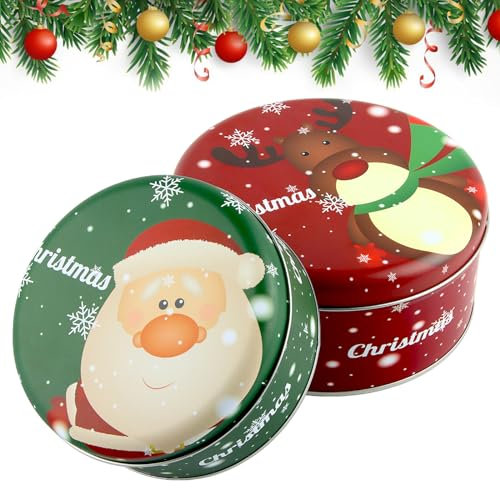 Taozoey Weihnachten Keksdose, 2er Set Metall Keksdose, Runde Weihnachtsdosen, Plätzchendose Mit Deckel, Geschenkbox, Sparschwein, Runde Süßigkeit Dosen, Gebäckdose