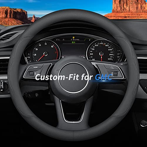 Deer Route Custom-Fit for GMC Steering Wheel Cover, Premium Leather Car Steering Wheel Cover with Logo, Non-Slip, Breathable, for GMC Accessories (B-Style,for GMC)