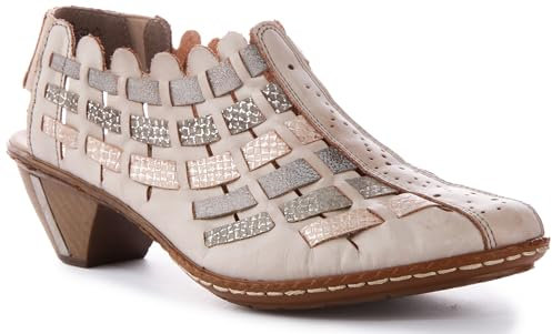 Rieker Ladies Sling Back Shoes with Woven Detail 46778-64 - Beige Combination Leather - UK Size 6.5 - EU Size 40 - US Size 8.5