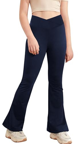 Mufeng Barn flicka dansbyxor modern jazz latin elastiska byxor elefant tass sportbyxor yoga pilates fitness 5–14 år, Mörk marinblå, 9-10 �r