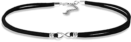 Edellis Choker Halskette Kreis | Unendlichkeit | Herz echt Sterling Silber 925 mit Velourleder Schwarz Halsband (Unendlichkeit)