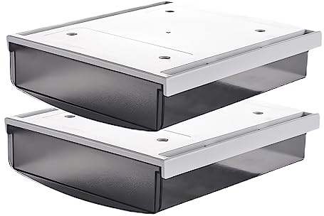 TUKA 2X 1,7L Cajón Debajo del Escritorio 21x18x5,4cm, Autoadhesivos Cajón Oculto de Almacenamiento, Grande Utensilios Organizador Debajo del Estante, 2 Unidades Esmerilado Negro TKD8608